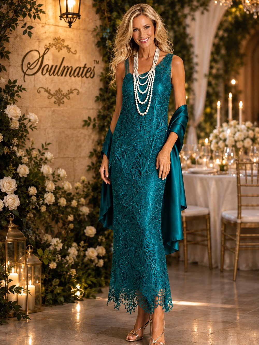 Soulmates,Gorgeous Silk Asymmetrical Gown in Jade,Intricate Floral Design,Size M